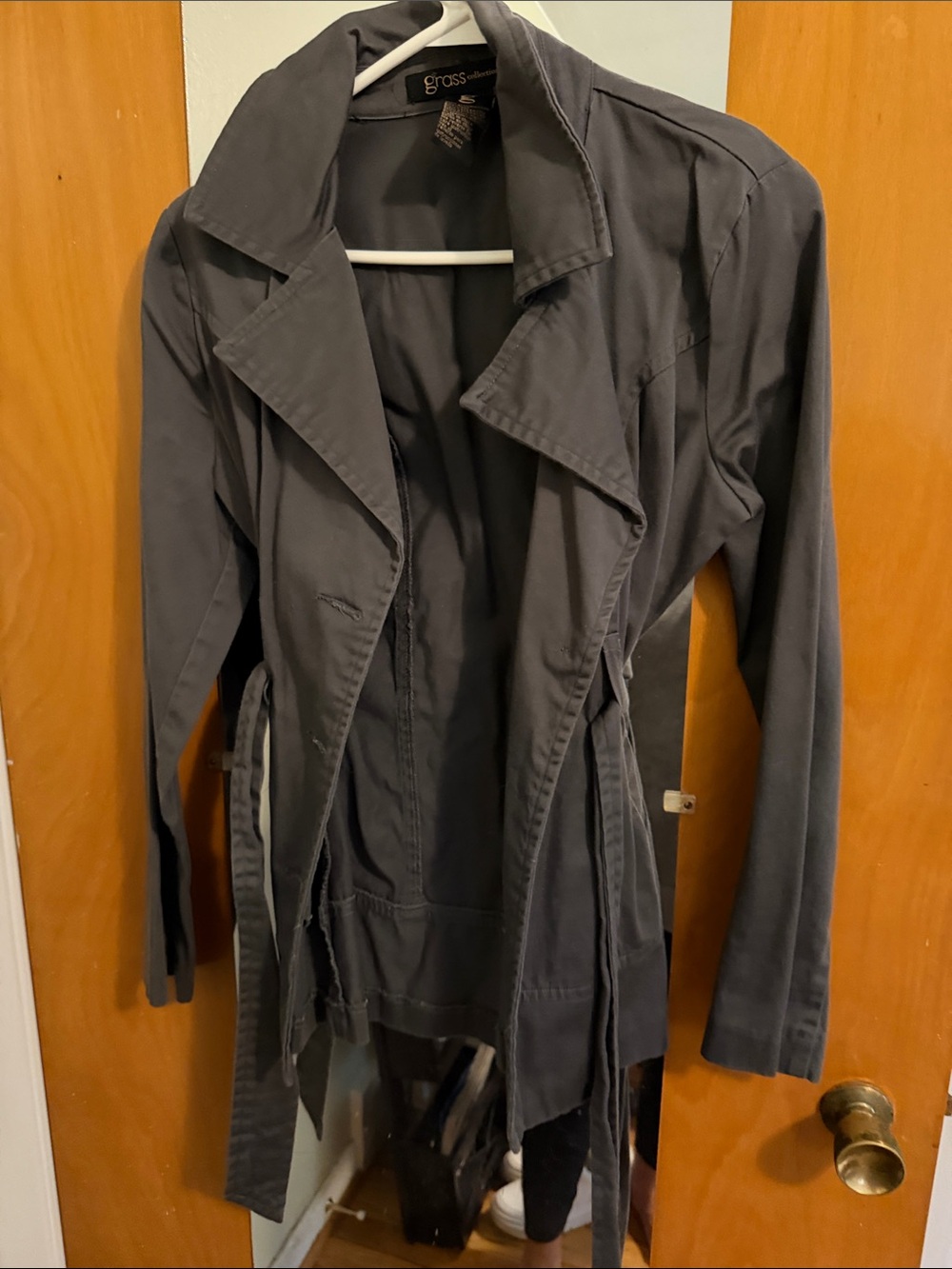 grass collection Gray Open-Front Trench Coat